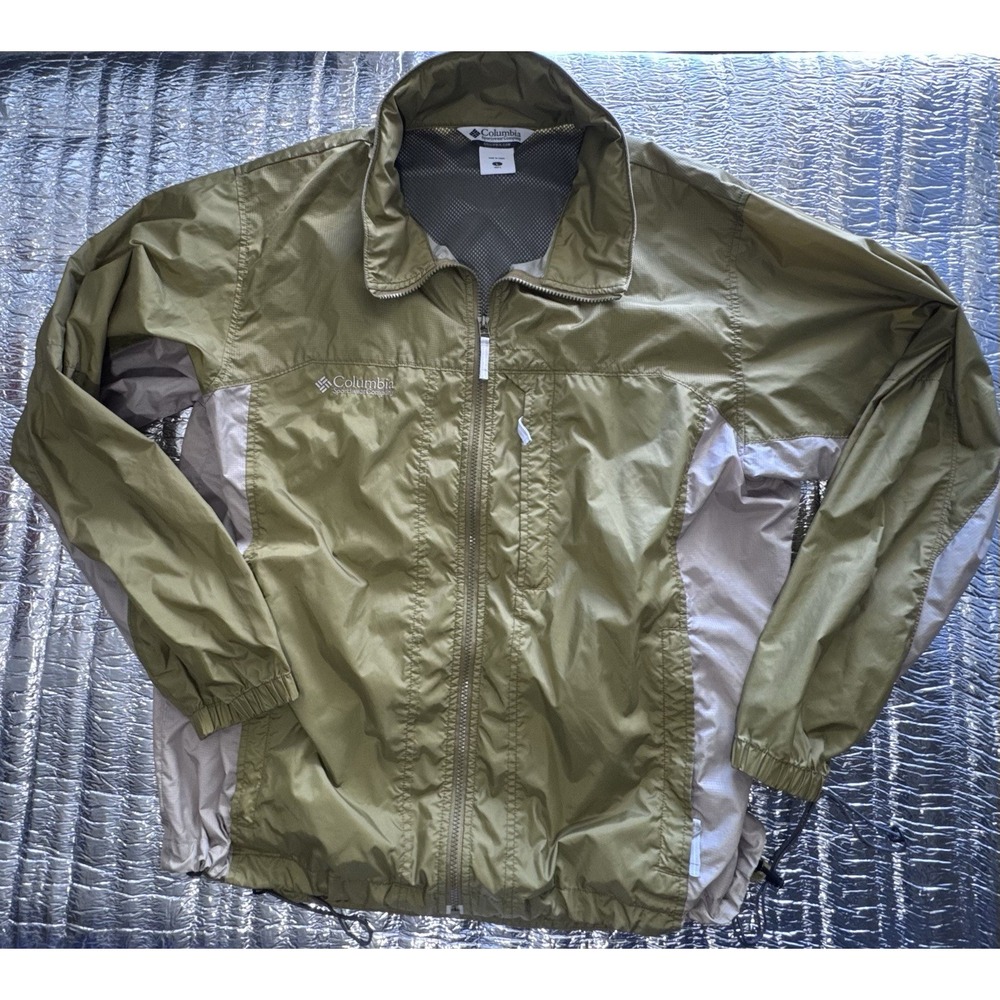 Columbia Packable Windbreaker Jacket Men's Large Olive Full Zip Lightweight